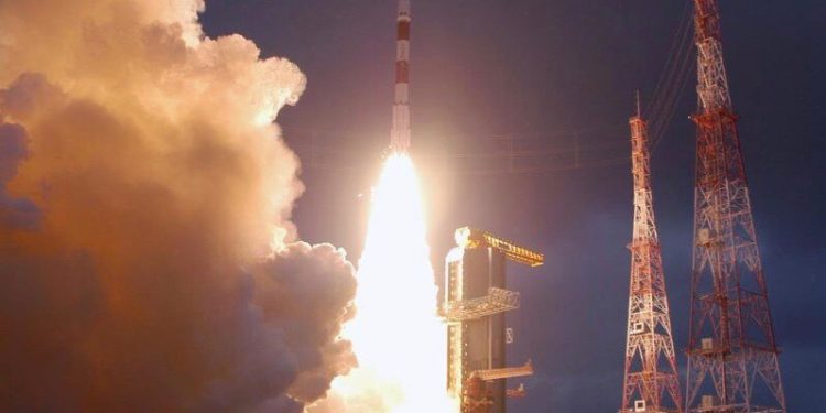 ISRO launches its robotic Chandrayaan-1 rocket AT Sriharikota. Photo credit: NASA KSC-08pd3405