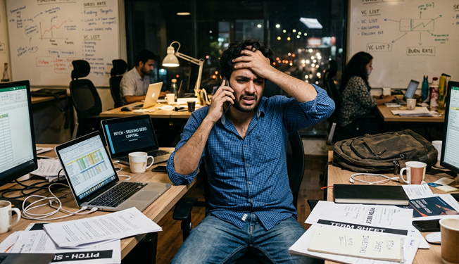 India's startup ecosystem crumbles under AI disruption — funding collapse accelerates SaaS obsolescence, BPO decline, and the EdTech crisis across sectors.